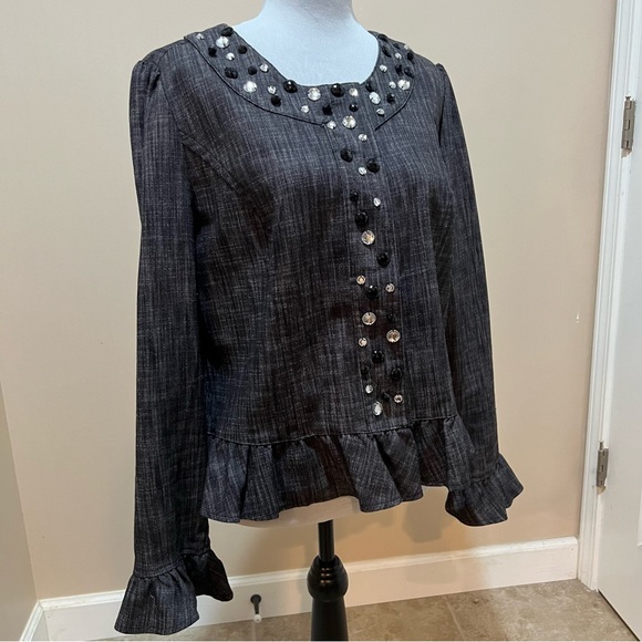 Cato Gray Women's Long Sleeve Button Up Shirt with Beautiful Beading. Size Large - Picture 5 of 8
